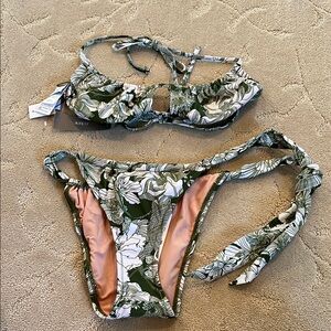 J. Crew bikini Liberty Linear fabric canteen green Small NWT